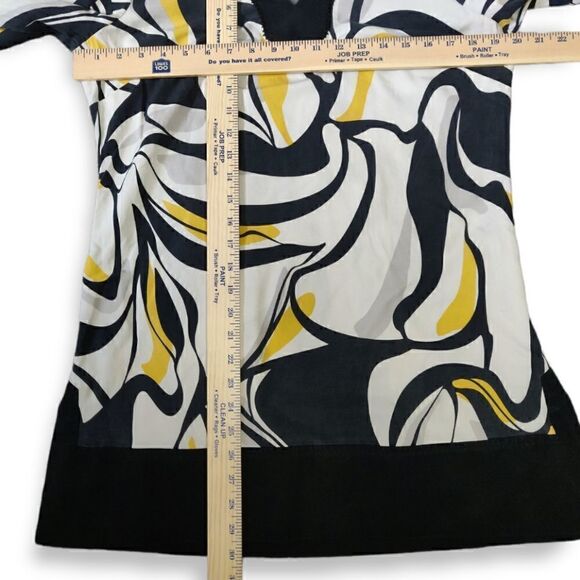 😍 TESORI SILK COTTON ABSTRACT YELLOW BLACK GRAY PRINT 3/4 SLEEVE TUNIC TOP SZ M - Picture 5 of 8